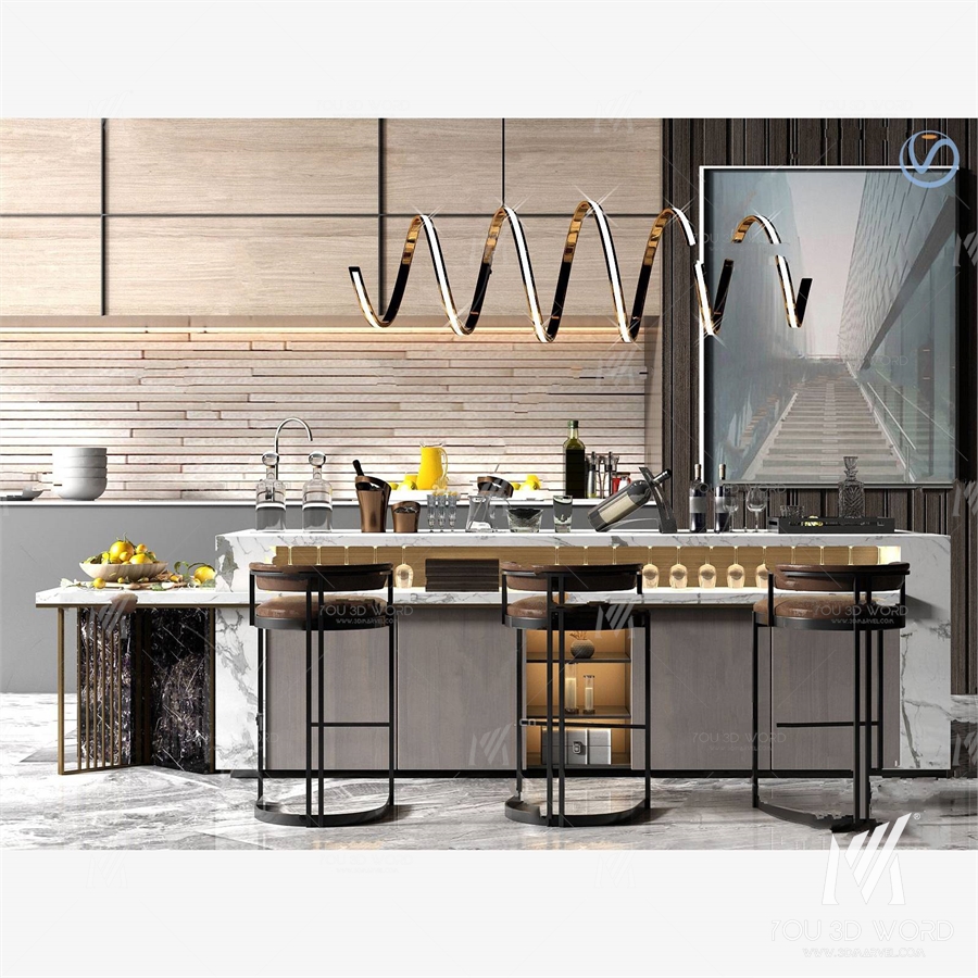 Modern kitchen multifunctional lounge bar 3d model